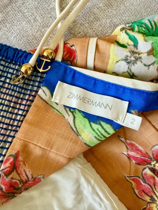 Zimmermann Alight Picnic Nautical Map Midi Dress Linen Blue Print - Picture 12 of 16